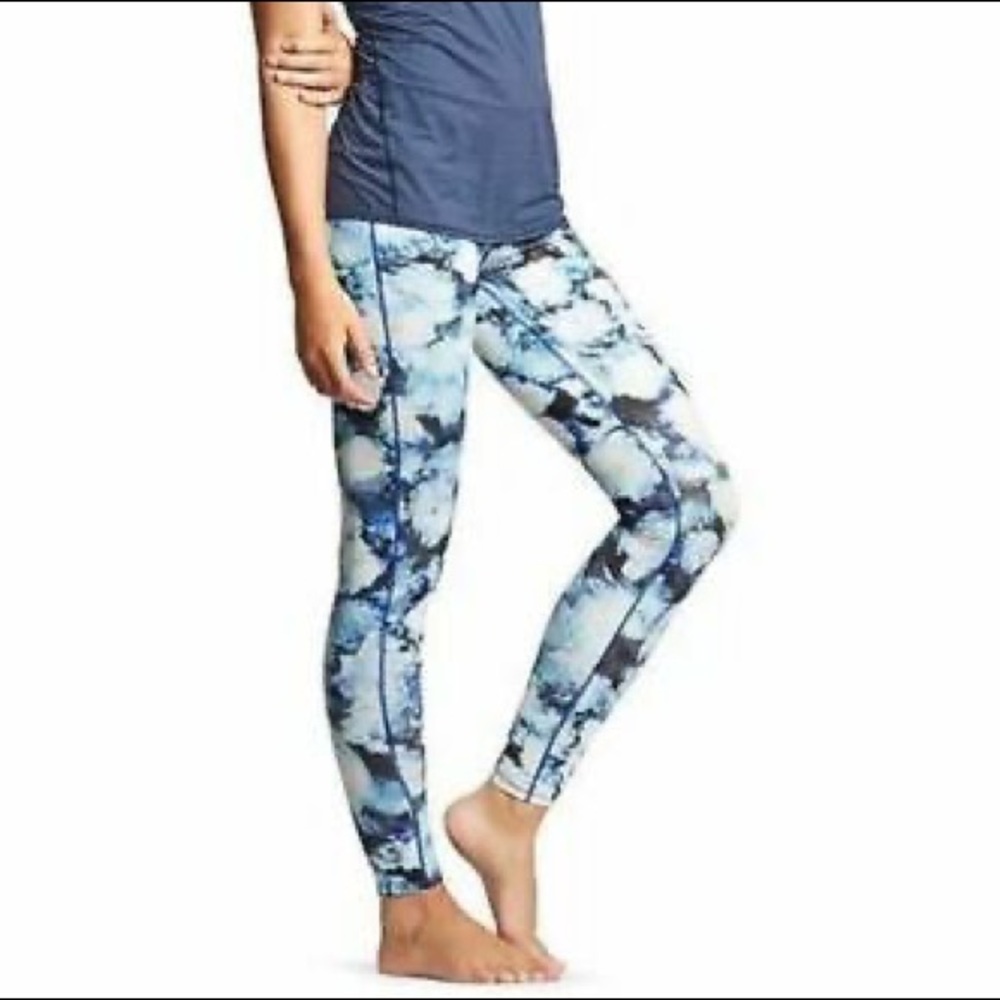 Athleta Floral Crush Blue Chatarunga Full Length Leggings size XS EUC